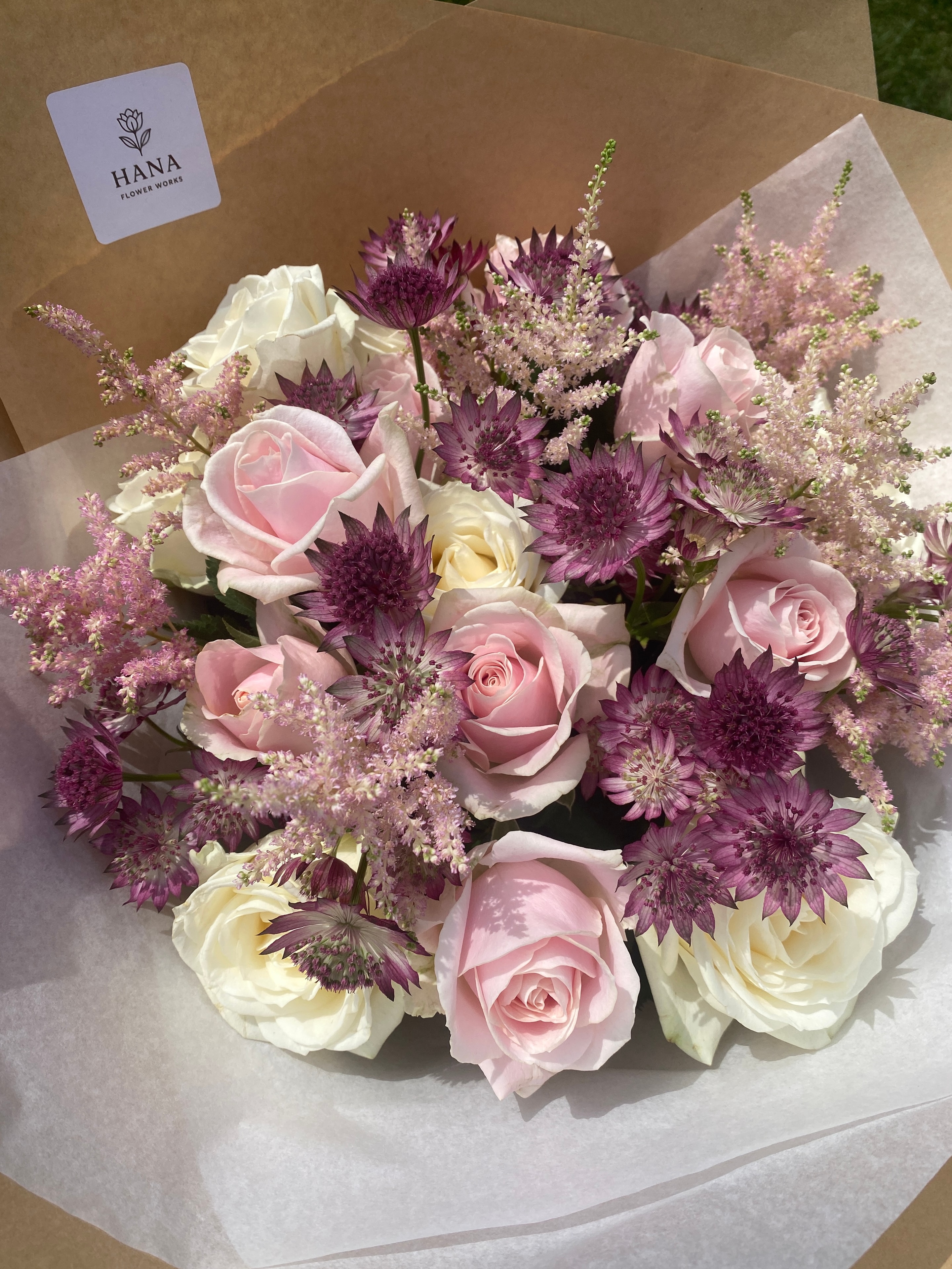 Pink rose and astilbe bouquet